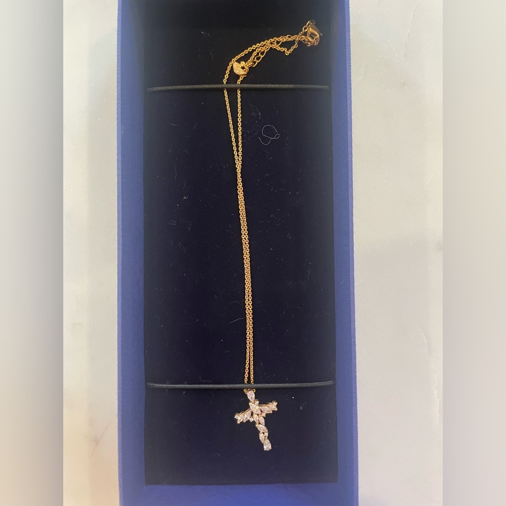 Swarovski rose gold cross crystal necklace